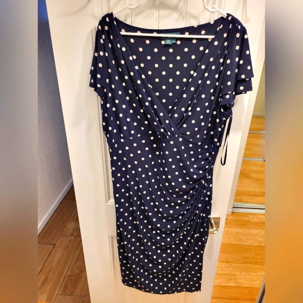 Ralph Lauren Navy Blue with White Polkadot Dress size 16W